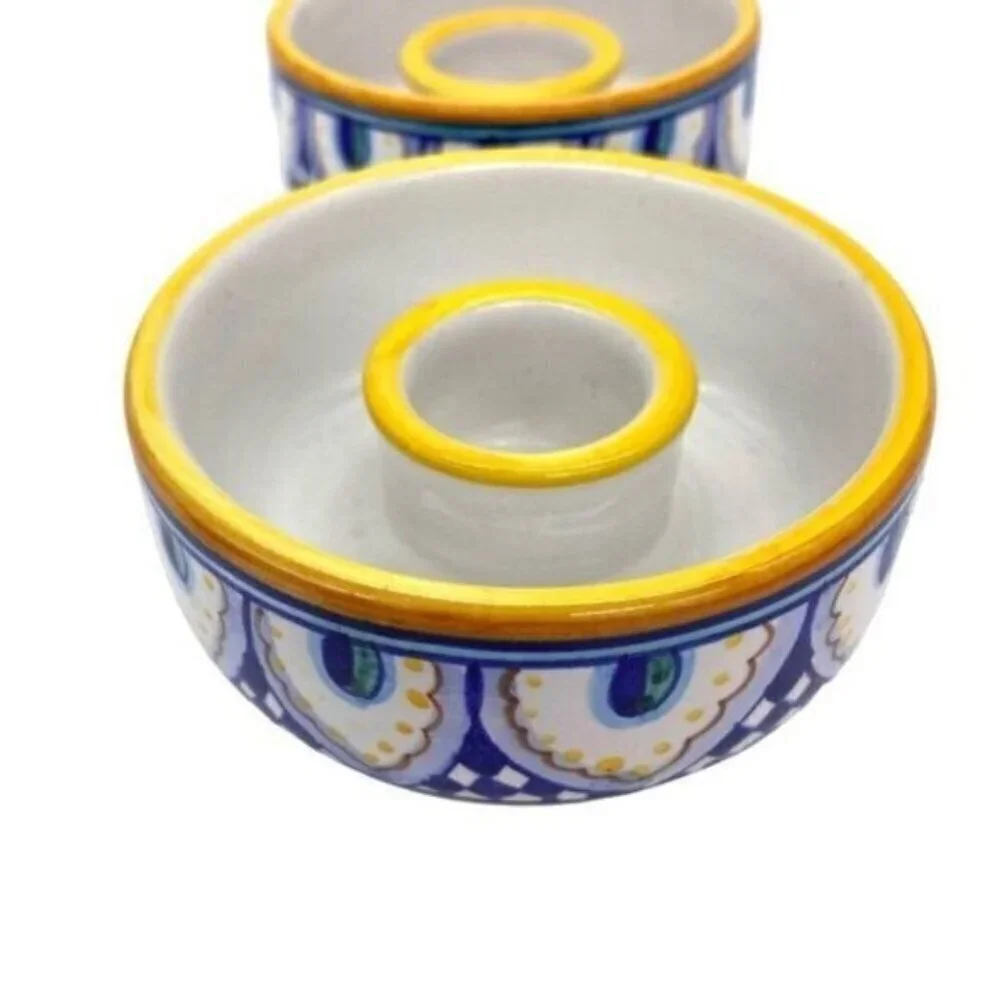 Deruta Italy Dip Amano Mano Franco Mari Artist Signed Candle Stick Holders